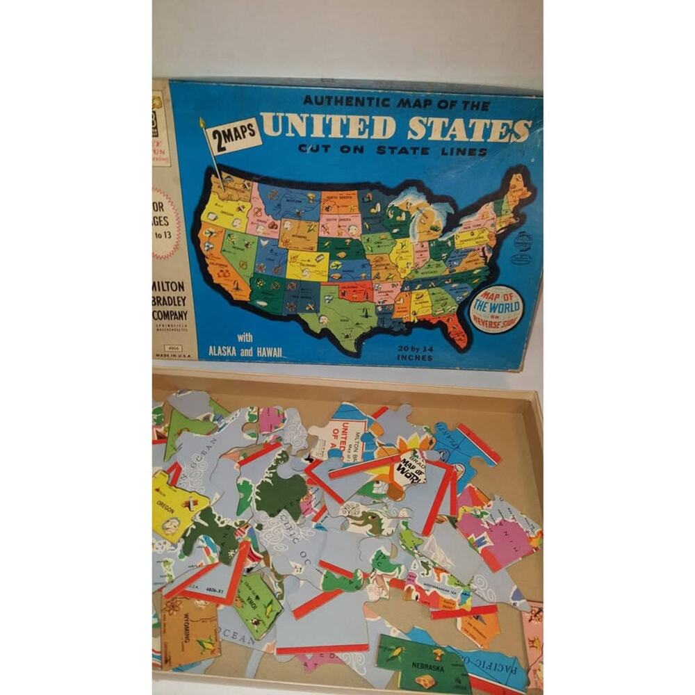 Vintage 1961 Authentic Map Of The United States Puzzle Original Box Complete